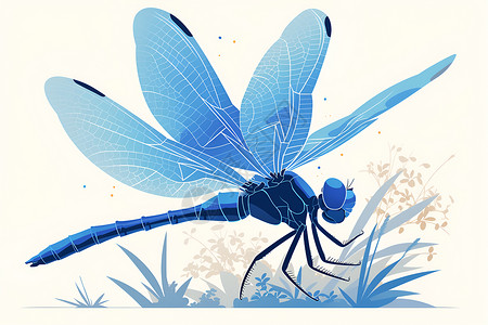 蓝色蜻蜓插画背景图片
