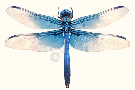 蓝色蜻蜓在白色背景上背景图片