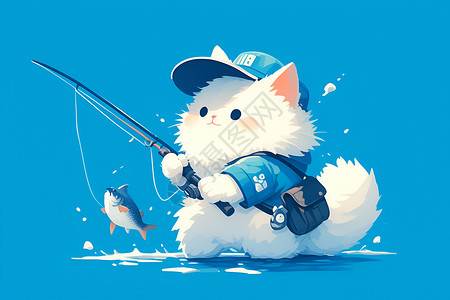 淘气可爱的猫咪钓鱼背景图片