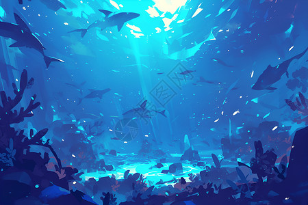 海底世界的鱼群背景图片