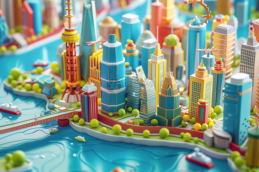 城市模型中的河流图片