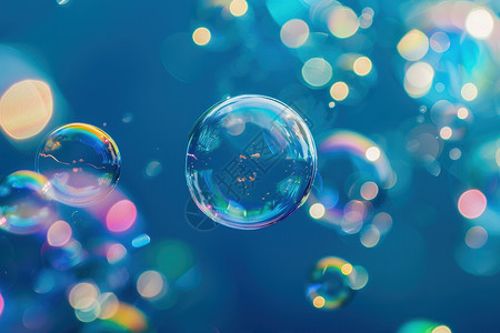 透明泡泡蓝色漂浮的蓝色泡泡插画