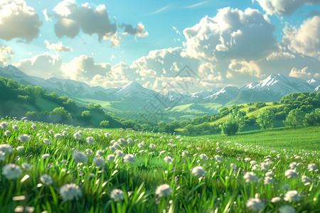 山花烂漫的草原背景图片