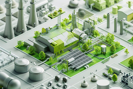 工业模型工厂的建筑和植物插画