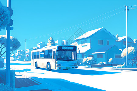 山丘上的马路街道上的蓝色巴士插画