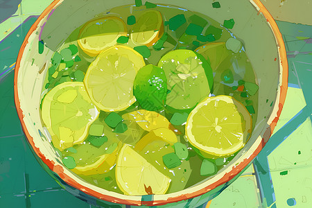 柠檬尤加利清凉的饮料插画