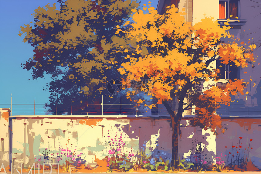 秋天街道上的树图片