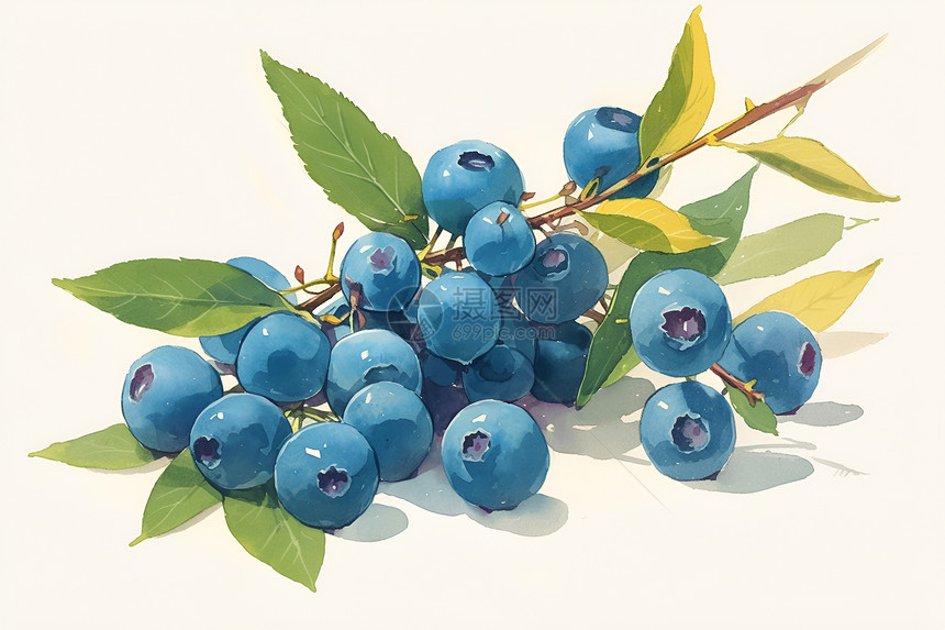 树枝上的新鲜蓝莓图片