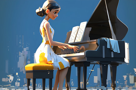 弹奏钢琴的女孩音乐的魔力插画