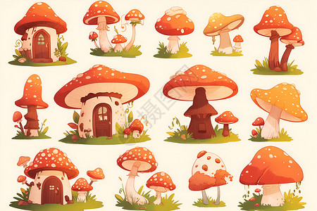 蘑菇房建筑梦幻蘑菇房插画