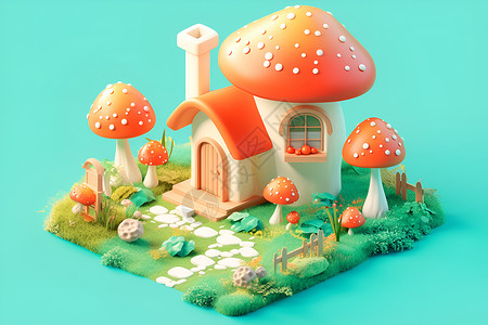 童话里的房子童话里的蘑菇房插画
