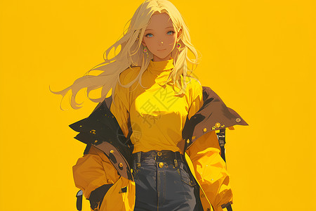 女性优雅阳光里的黄衣女孩插画