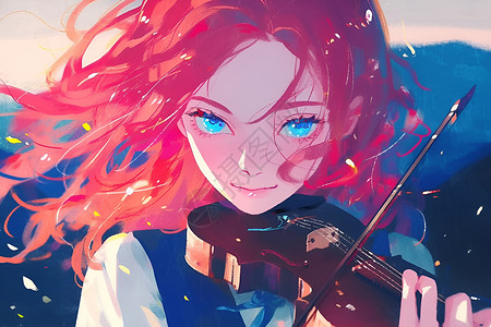 独特之美的红发小提琴手插画