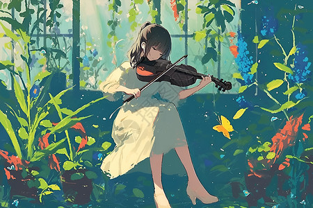 大自然中的小提琴手插画