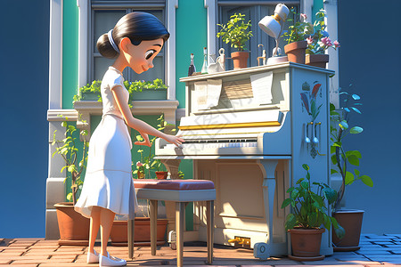 弹奏钢琴的女孩表情钢琴弹奏的女孩插画