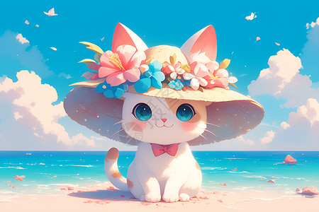 海边的可爱猫咪背景图片