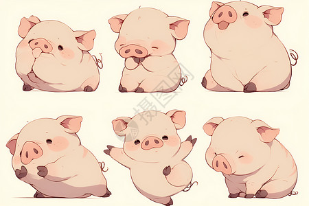 可爱小猪表情俏皮表情的小猪插画