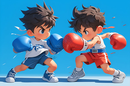 拳击展架小男孩的拳击比赛插画