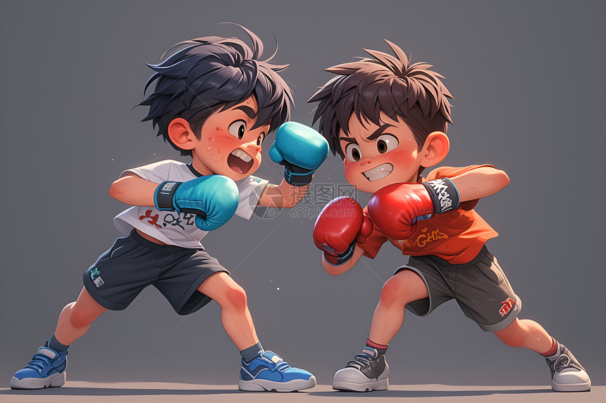 两个小男孩比赛拳击图片