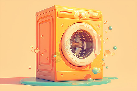 美的洗衣机橙色的洗衣机插画