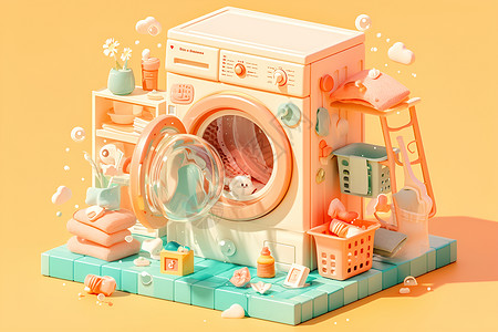 可爱的洗衣机背景图片