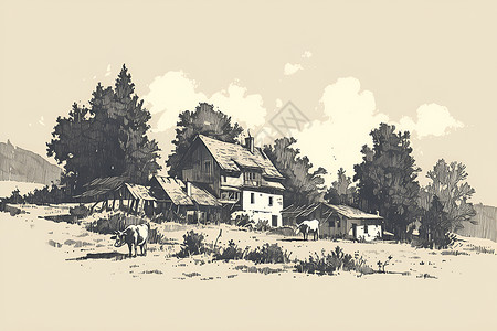农村的房屋插画背景图片