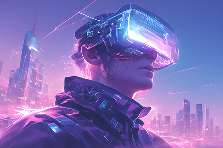 VR视界虚拟未来的男人插画
