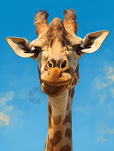 长脖子动物长颈鹿仰望蓝天插画