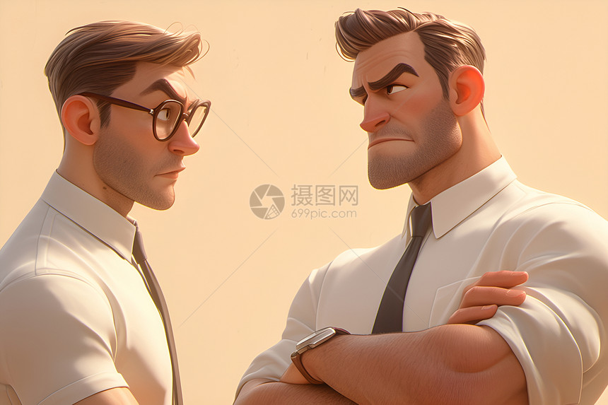 两位穿白衬衫的男士交叉双臂站在一起图片