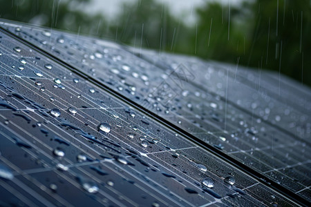 光在水中折射雨滴洒在太阳能电池板上背景
