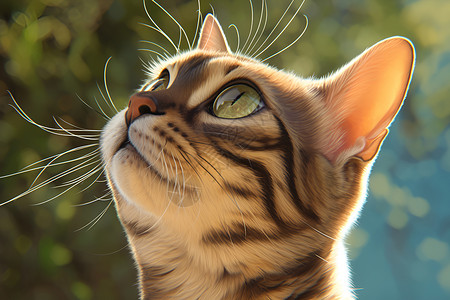 警觉好奇的虎斑猫高清图片