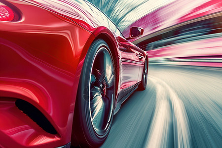 豪车品牌红色跑车在道路上行驶设计图片