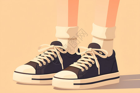 绑鞋带穿着鞋子的卡通人物插画