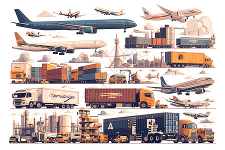 平板货车展示设计的飞机货车图标插画