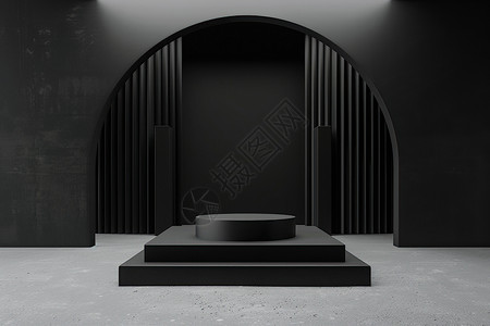 黑色漂浮光芒黑色房间里有一个圆桌背景