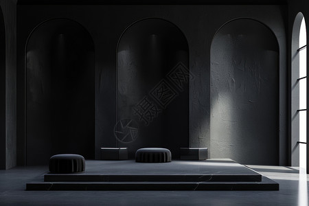 白雪公主舞台剧黑地板和黑墙的房间背景