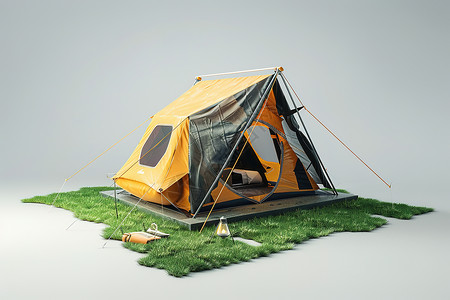 晒被褥草地上的帐篷插画