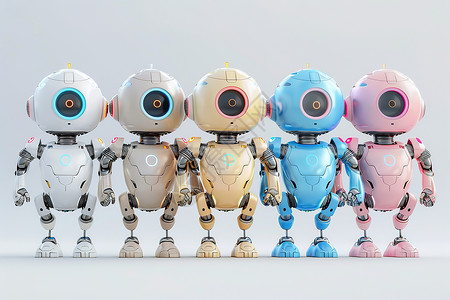 科技机器人图片五个机器人背景