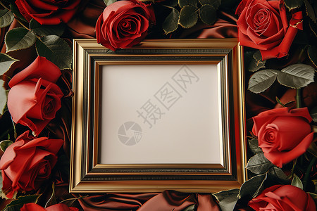 花卉剪影边框红玫瑰与画框背景