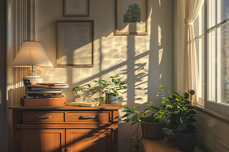 桌子上植物房间里的橱柜背景