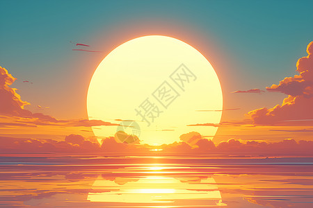 上地平线日落时分的太阳插画