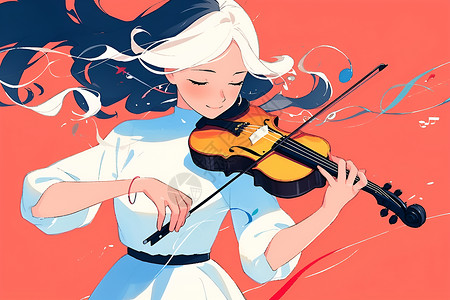 拉大提琴女生女子拉手提琴插画