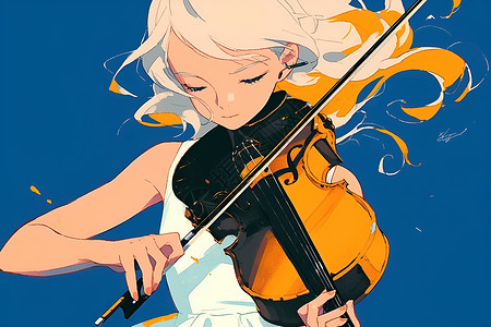 拉小提琴女生白裙女子拿着小提琴插画