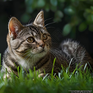 猫在草丛猫咪凝视远方背景