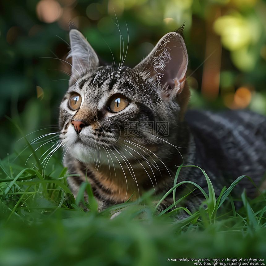 猫咪与绿草相伴图片