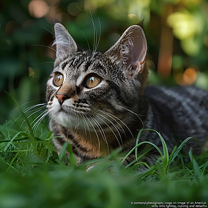 猫在草丛猫咪与绿草相伴背景