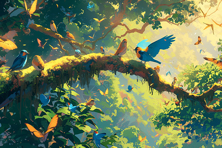 森林里的小鸟背景图片