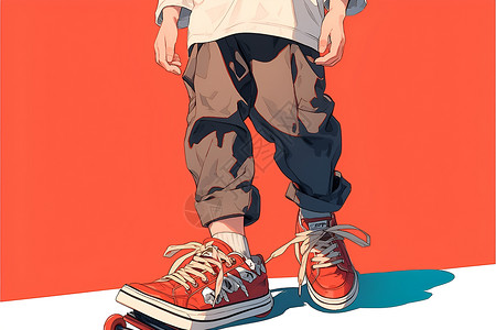 运动鞋鞋子红色运动鞋的男孩插画