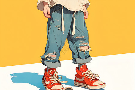 卡通红色鞋子红色球鞋的男孩插画