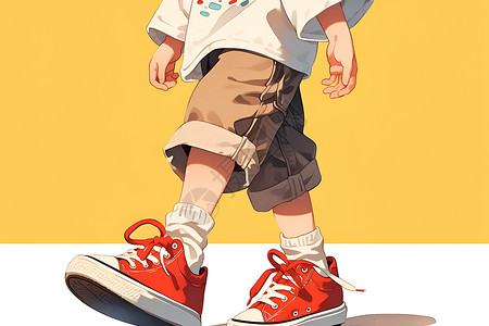 男孩的红色运动鞋背景图片